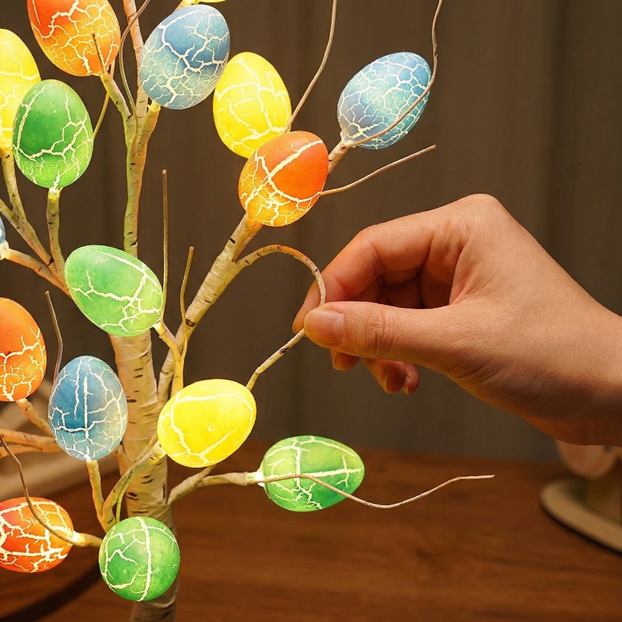 🔥This Week Special Offer 50% OFF🔥2FT Lighted Birch Egg Tree with 24 Colorful Eggs
