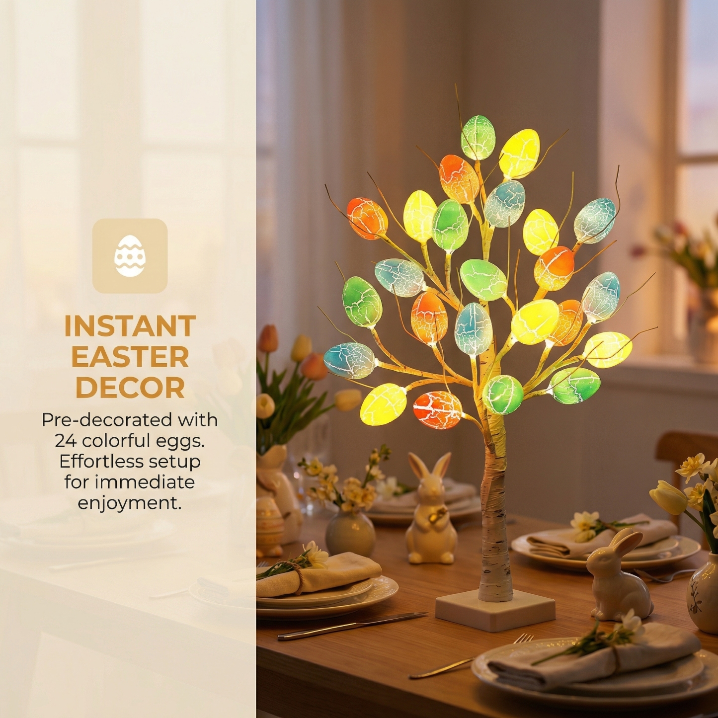 🔥This Week Special Offer 50% OFF🔥2FT Lighted Birch Egg Tree with 24 Colorful Eggs