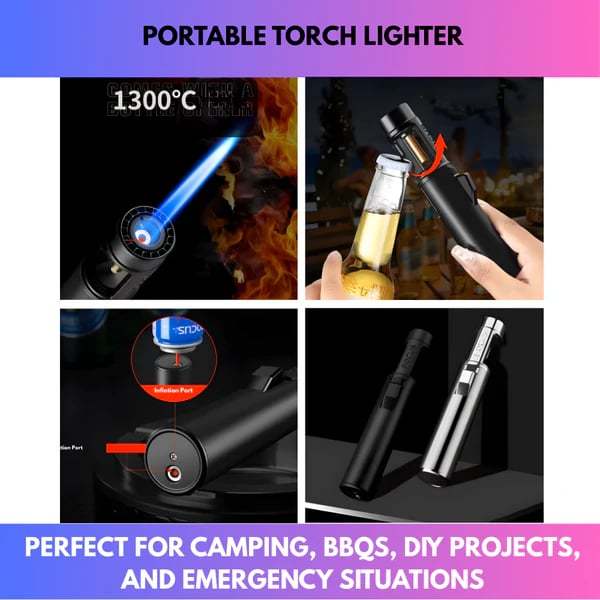 Portable Torch Lighter-🔥 1300°C of Pure Power – Windproof, Refillable & Ready for Anything! 💨🍳🏕️
