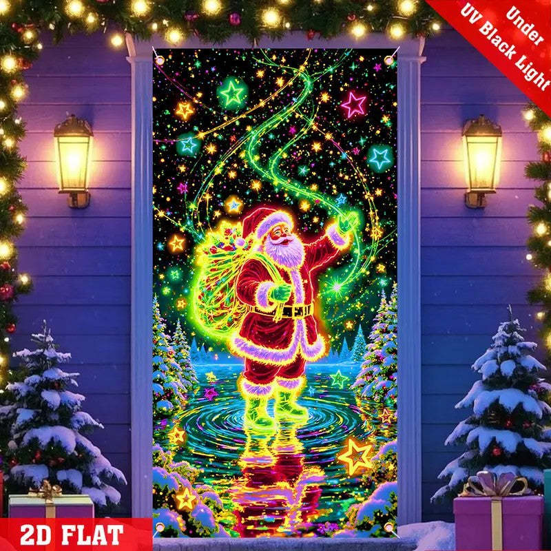 🏆Flash Sale⚡10K+ SOLD! Almost Gone-💥UV Glow Christmas Cartoon Door Banner – Fluorescent Holiday Decoration
