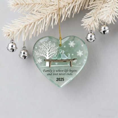 Handmade Heart-shaped Sea Glass Family Ornament