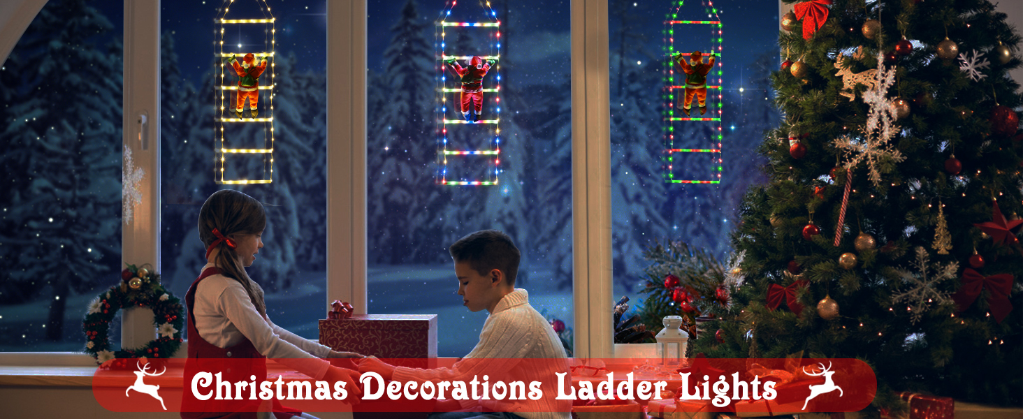 Christmas Decorative Ladder Lights with Santa Claus