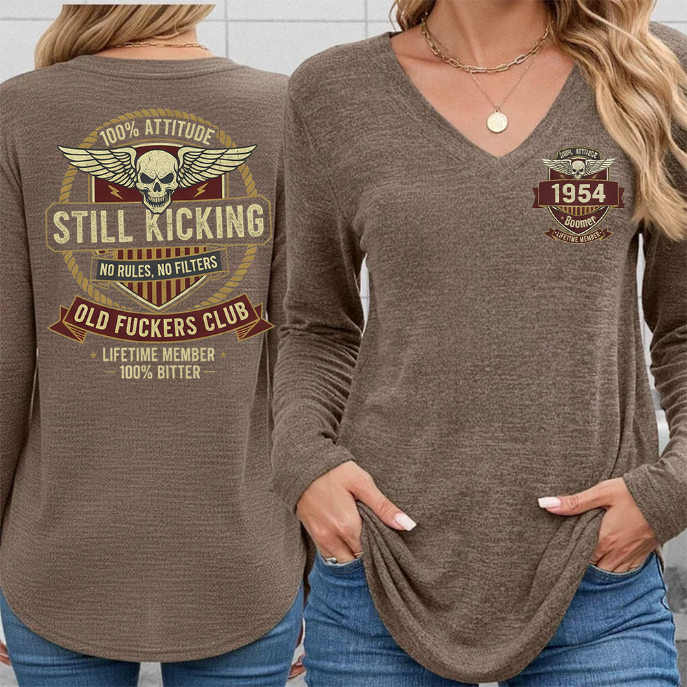 Old Guys Club Lifetime Member Still Kicking Women's V-neck long sleeve, V-neck, Sweatshirt, Hoodie