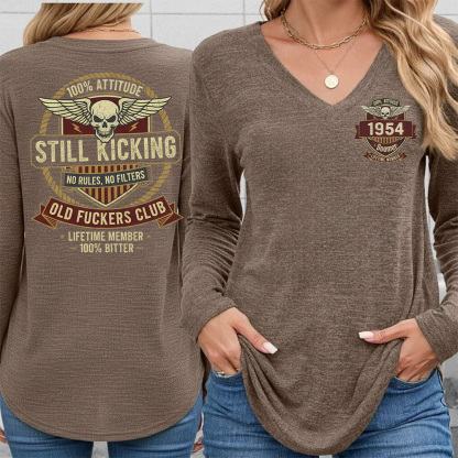 Old Guys Club Lifetime Member Still Kicking Women's V-neck long sleeve, V-neck, Sweatshirt, Hoodie