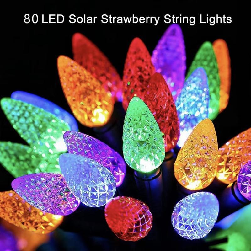 Christmas Special 50% Off🎄Solar Christmas tree lights, contains 80 colorful strawberry bulbs