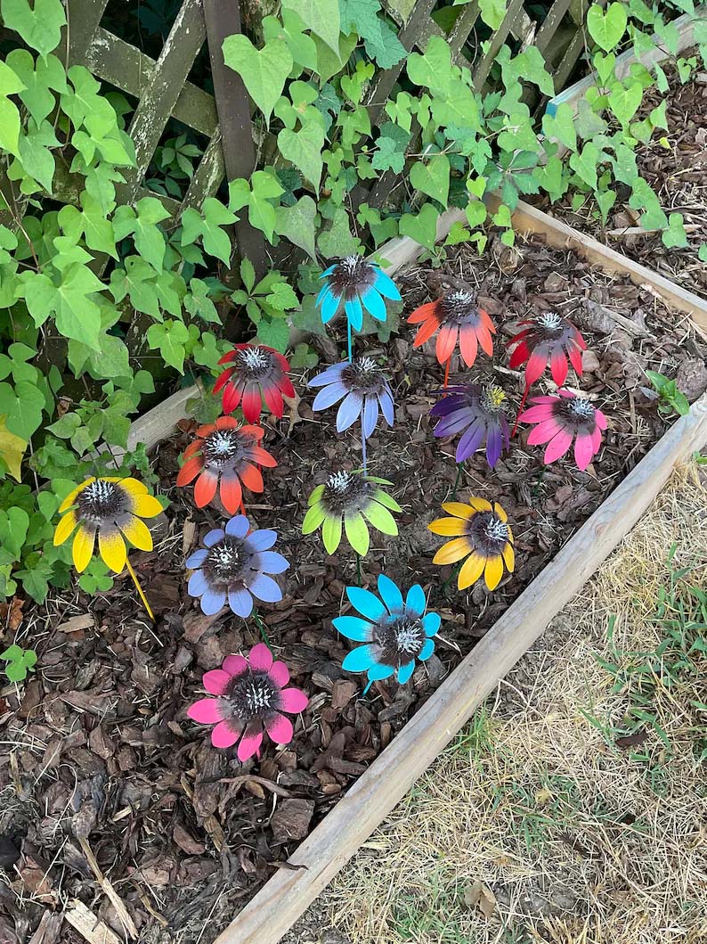 ONE 13" CONEFLOWER Assorted Colors Flower Pot Stake