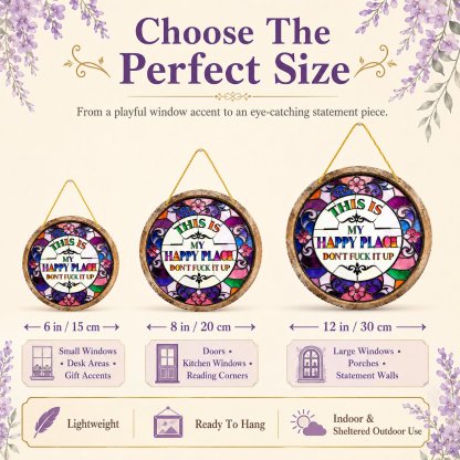 🔥 LAST DAY 50% OFF – 🌈 Stained Glass-Style Happy Place Hanging Suncatcher | Sunlight-Catching Quote Decor for Windows, Porches, Patios & Gifts ✨