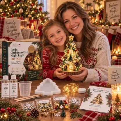 🎄 Beginner-Friendly Resin Christmas Tree Night Light DIY Kit — 💕 Step-by-Step Guide Included | Complete Kit with Mold, Resin, Fairy Lights & Festive Decorations ✨