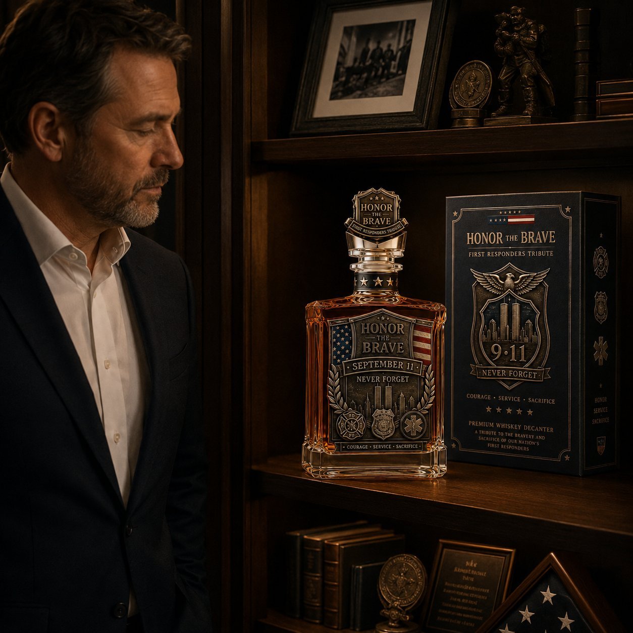 ⏰Limited Stock 50% OFF🥃Honor the Brave Relief Decanter & Emblem – Hero Commemorative Ornament for Home Bar Display