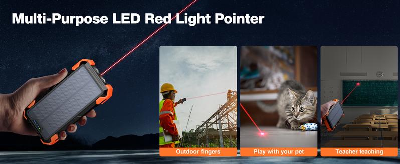 Product Introduction of Sudrov 42800 mAh Solar Charger Power Bank Wireless Charger Built in 4 Cables 7 Outputs 15 Watts Fast Charging Power Bank for All Mobile Devices 3 Inputs Solar Portable Charger with Dual Flashlights, Carabiner and Thermometer 15