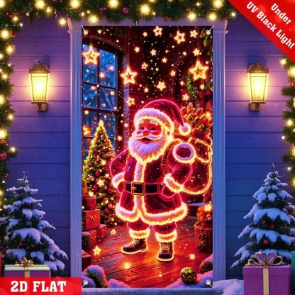 🏆Flash Sale⚡10K+ SOLD! Almost Gone-💥UV Glow Christmas Cartoon Door Banner – Fluorescent Holiday Decoration
