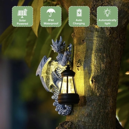 Garden Decor Dragon Hugging Tree Garden Statue with Solar Lantern