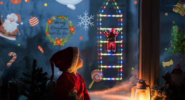 Christmas Decorative Ladder Lights with Santa Claus