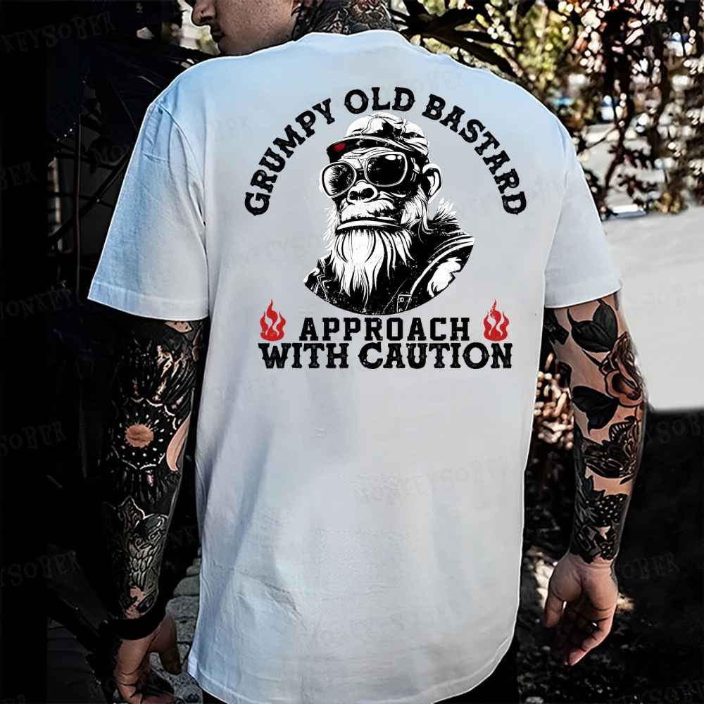 Grumpy Old Bastard Approach With Caution Monkey T-shirt