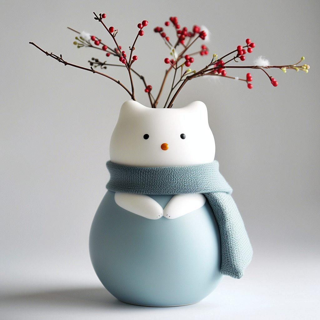 Warm Winter White Cat Vase