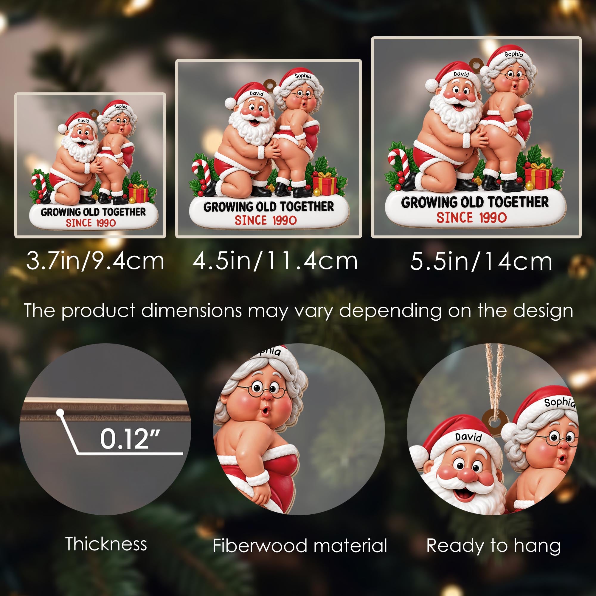 Growing Old Together Funny Santa And Mrs Claus Couple - Personalized Custom Wood Ornament, Custom Shaped