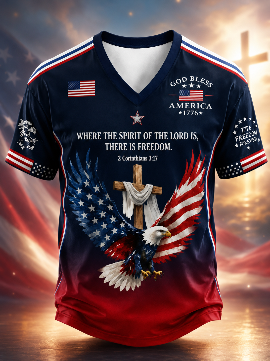 God Bless America Faith Patriotic V-Neck Shirt