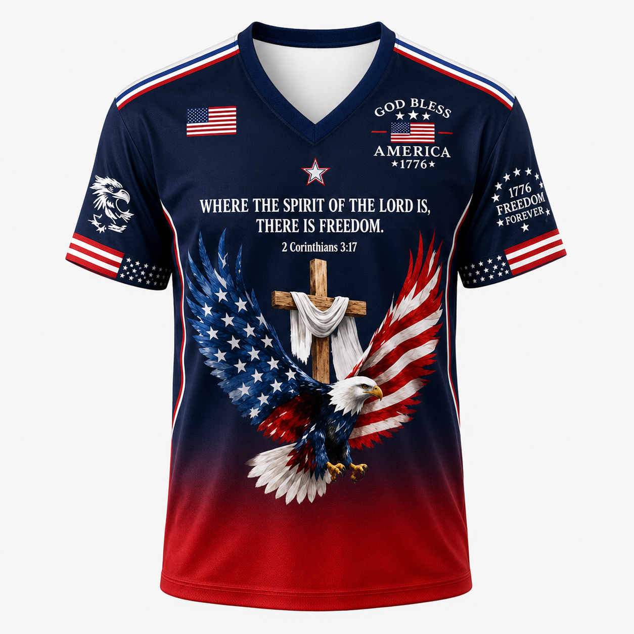 God Bless America Faith Patriotic V-Neck Shirt