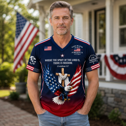 God Bless America Faith Patriotic V-Neck Shirt