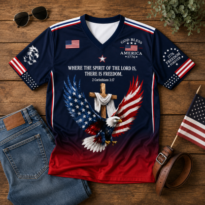 God Bless America Faith Patriotic V-Neck Shirt