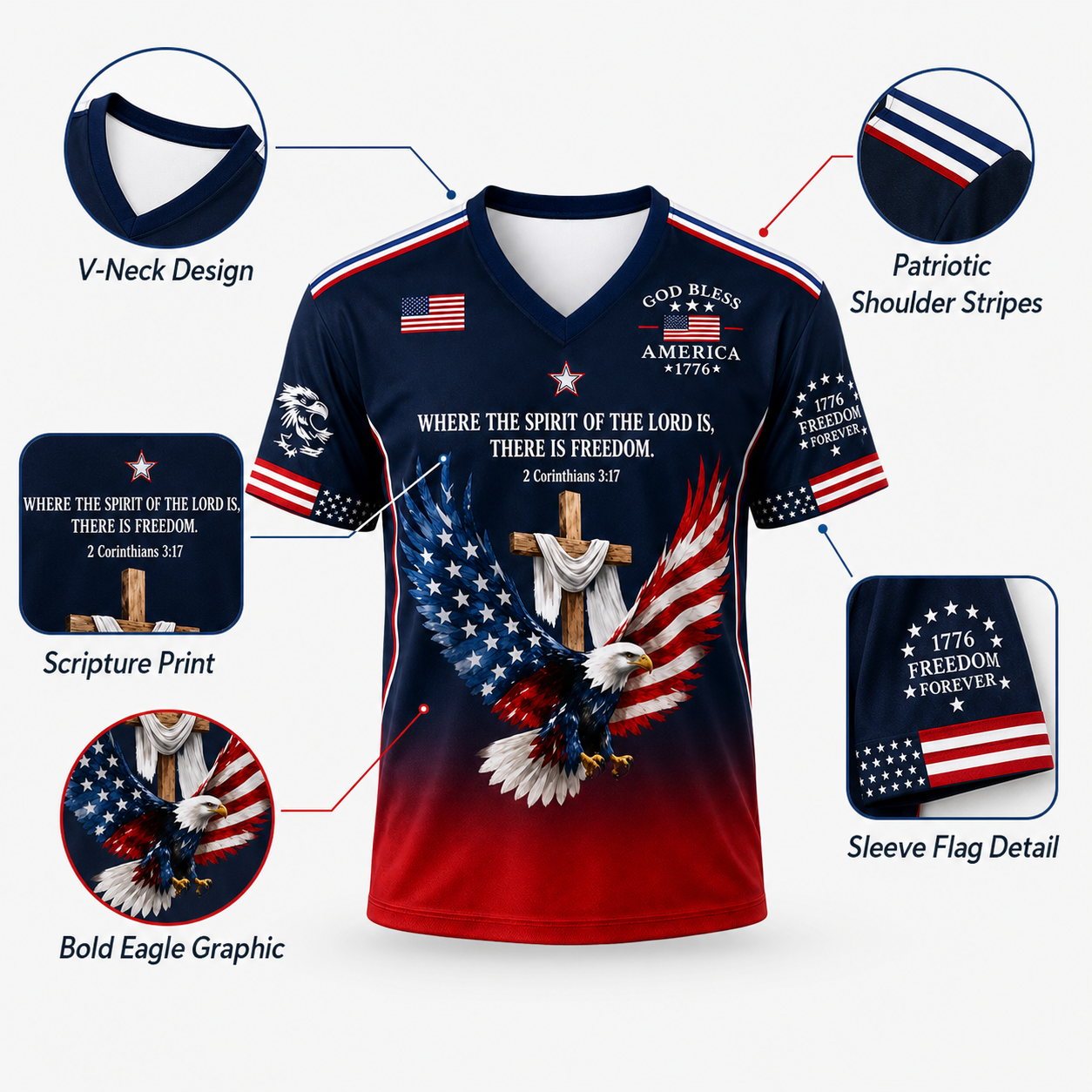 God Bless America Faith Patriotic V-Neck Shirt