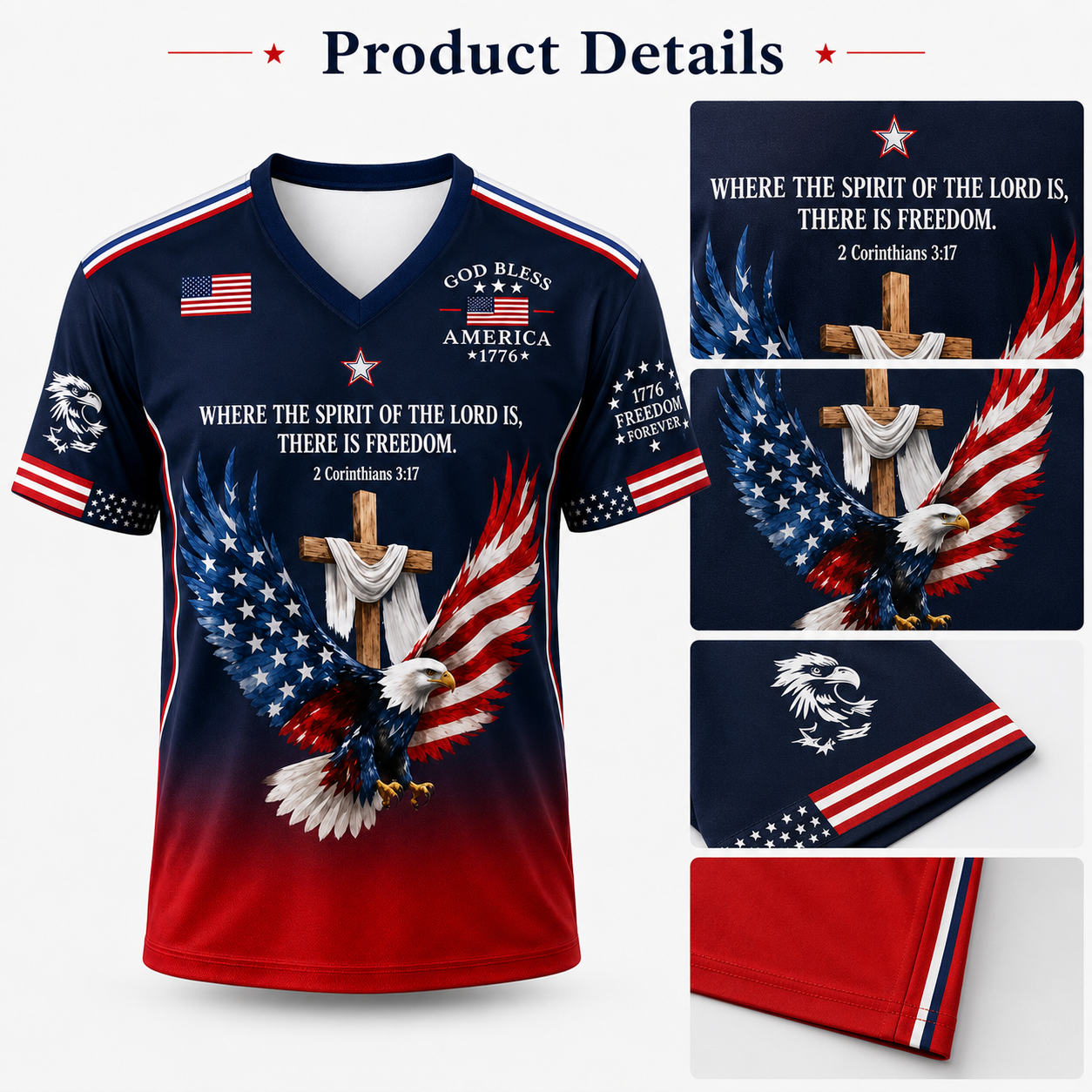 God Bless America Faith Patriotic V-Neck Shirt