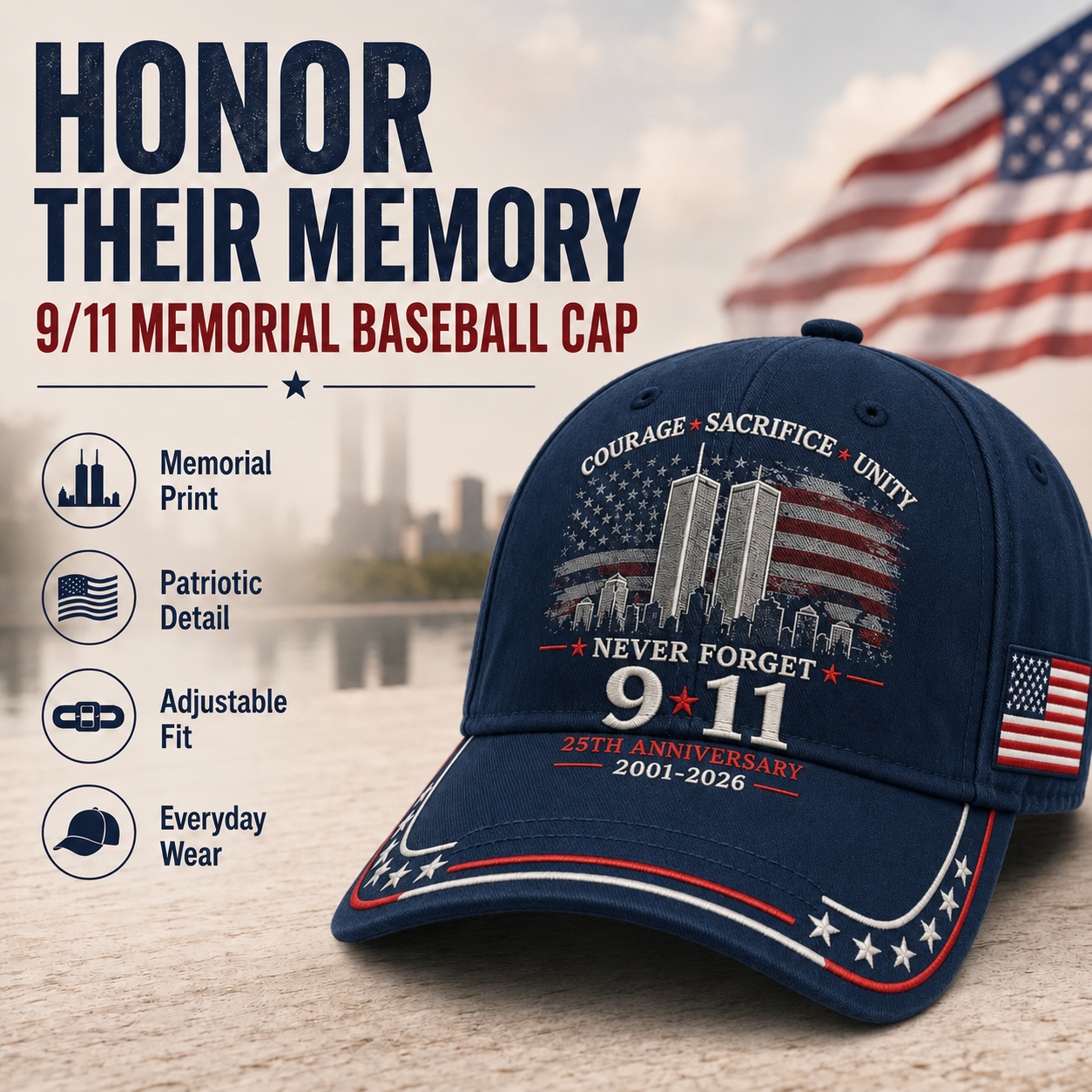 🦅50% OFF🔥Never Forget 9/11 25th Anniversary Memorial Cap