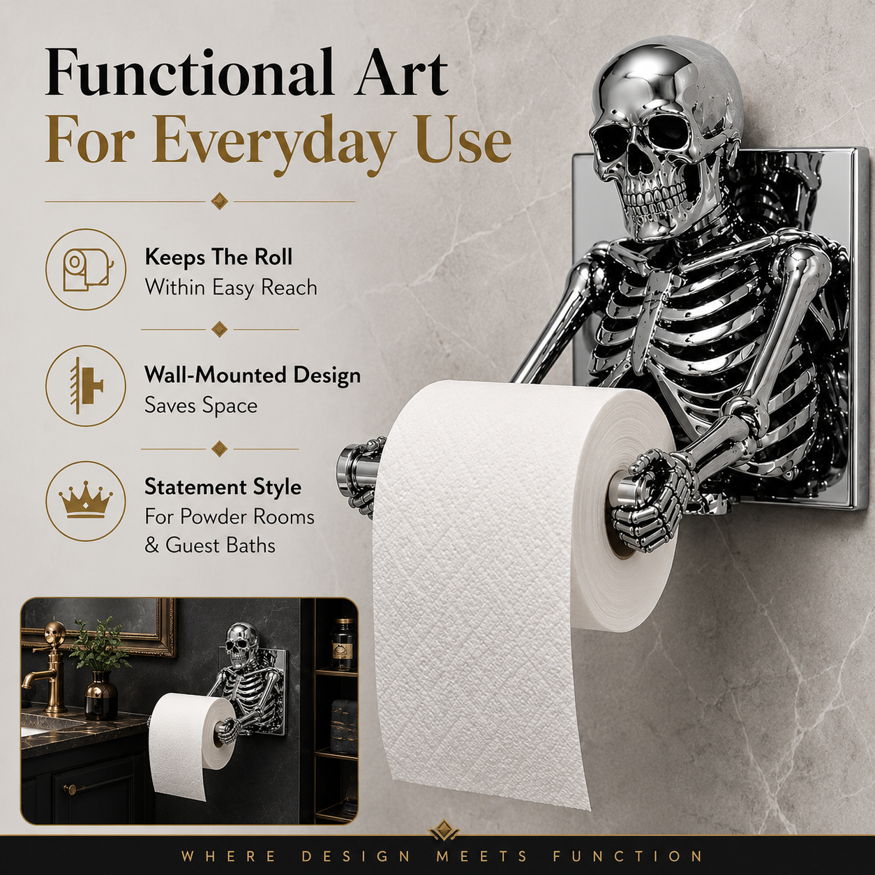 Skeleton Toilet Paper Holder, Funny Tissue Holder Skull Wall Mount