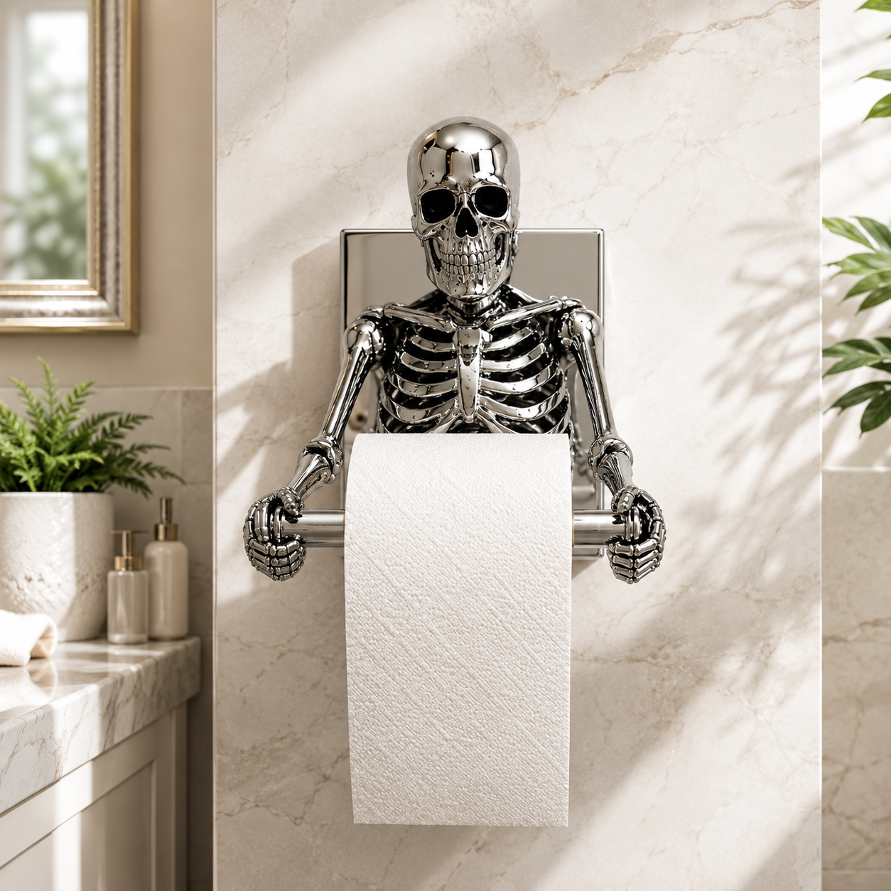 Skeleton Toilet Paper Holder, Funny Tissue Holder Skull Wall Mount