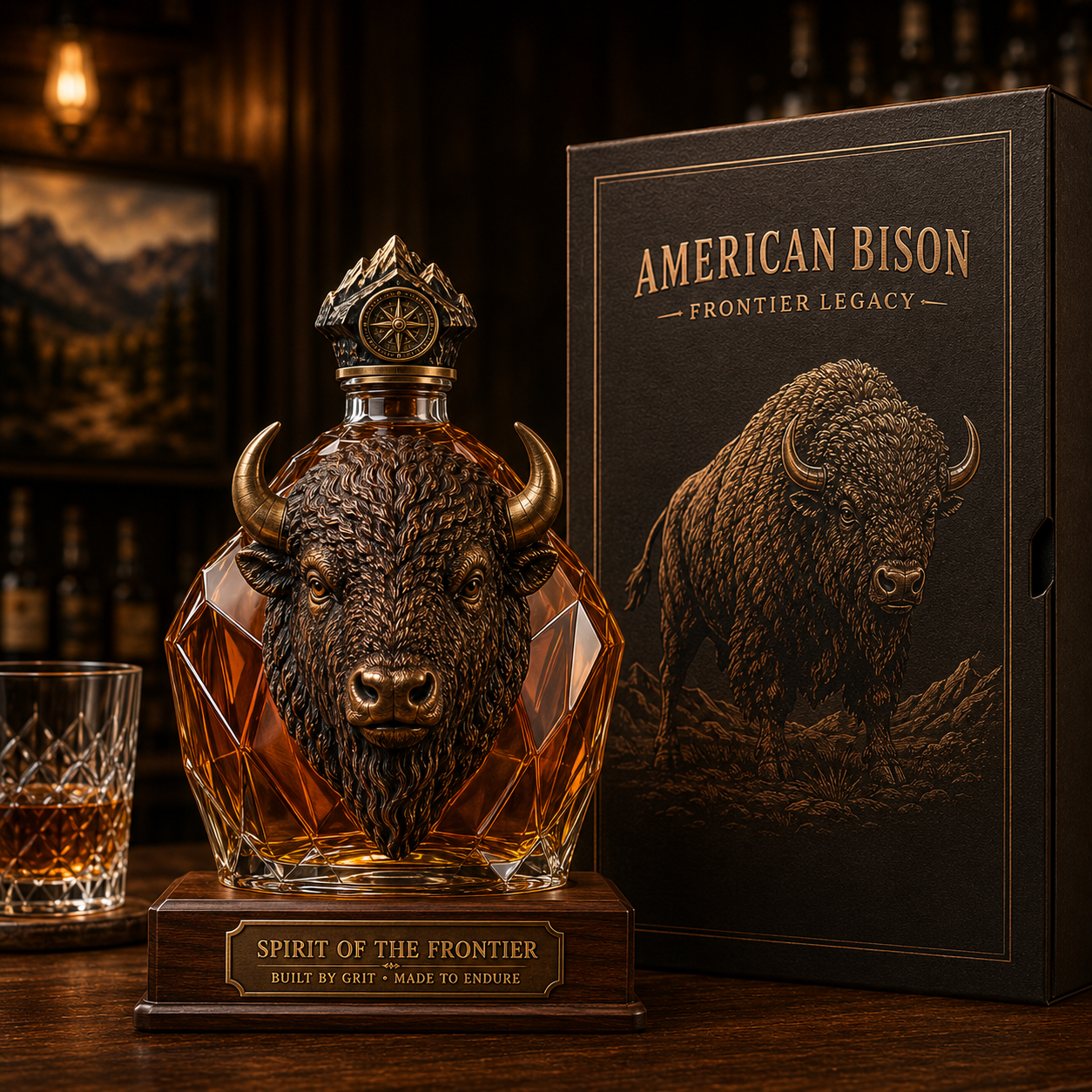 🎁American Bison Frontier Legacy Whiskey Decanter Set