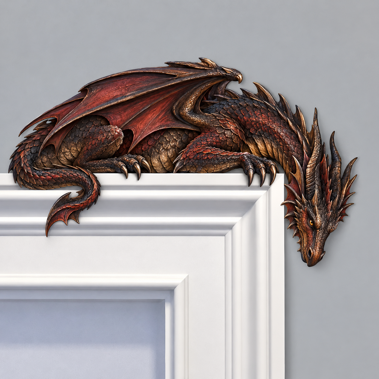 ⏳ Last Day 50% OFF – 🐉🔥 Sleeping Dragon Door Topper | Medieval Fantasy Dragon Guardian Wall Décor for Doorway, Gaming Room & Gothic Home 🏰✨