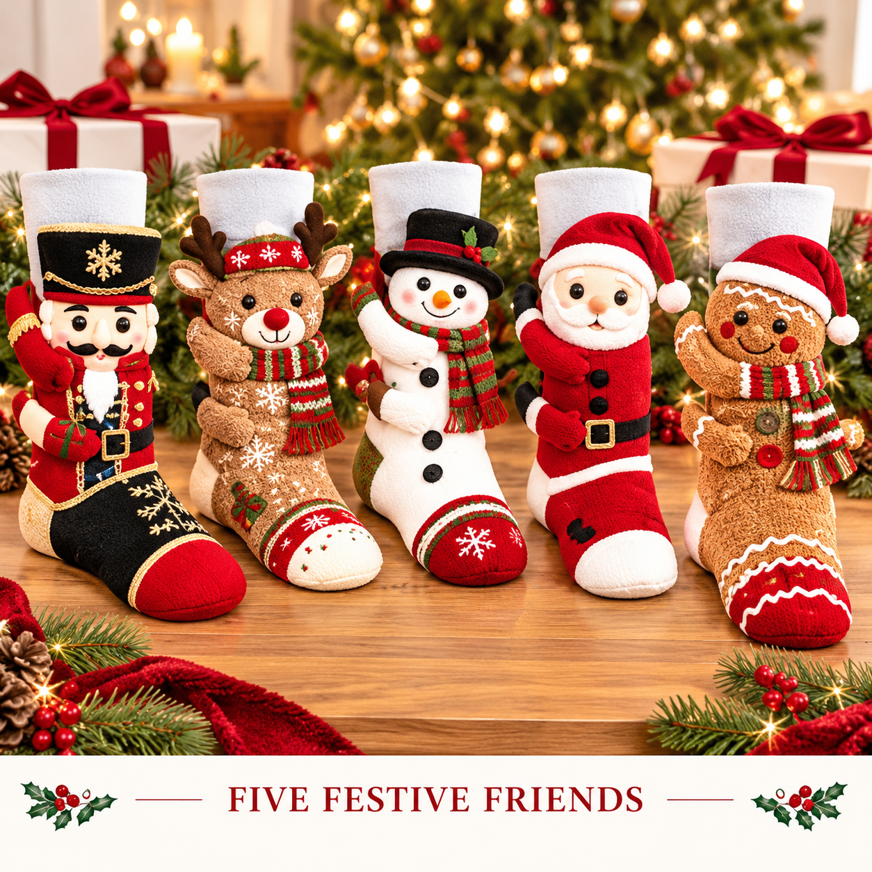 🎄 3D Hugging Christmas Character Socks – Cozy Knit Holiday Gift Socks