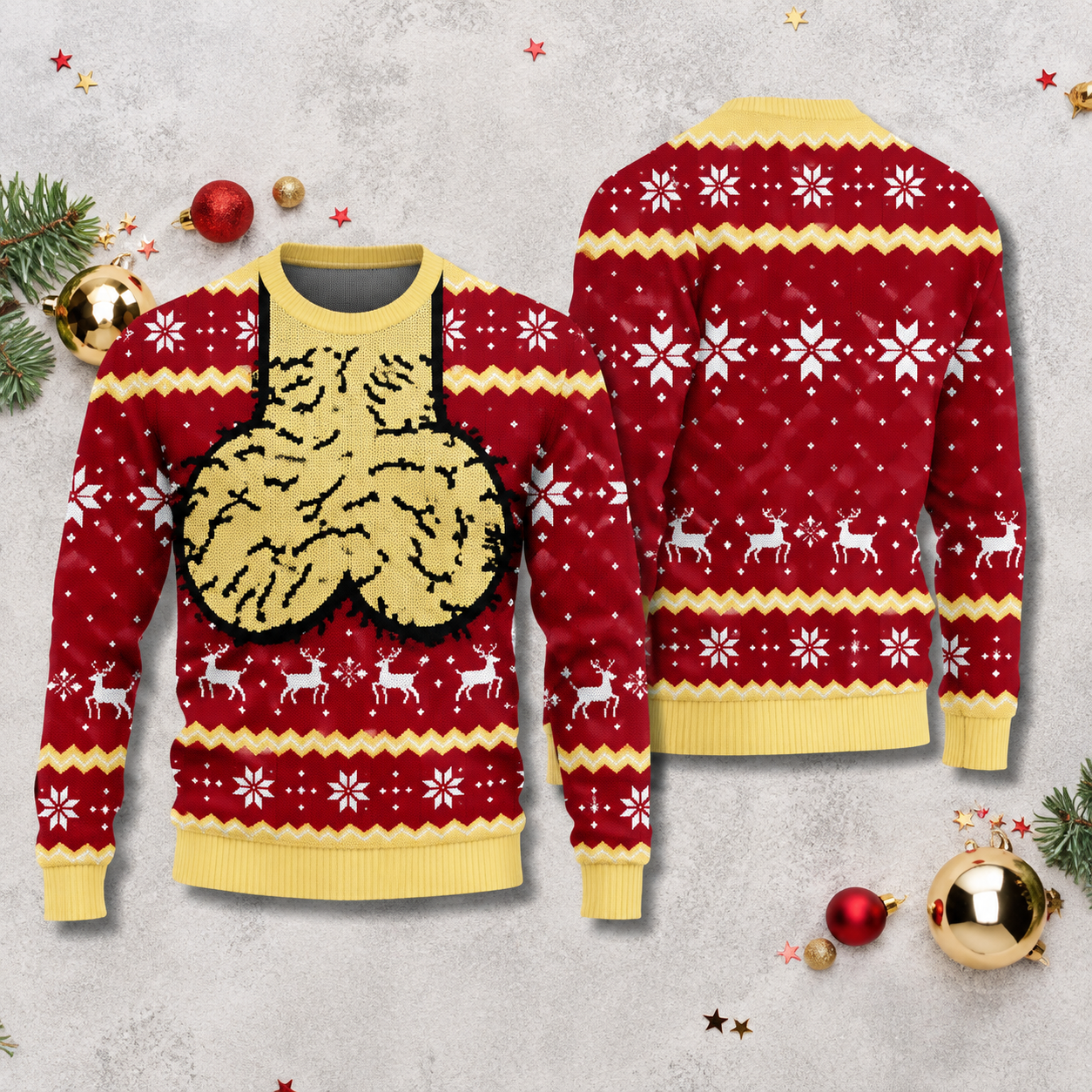 Funny Adult Ugly Christmas Pullover Sweater, Playful Festive Holiday Crewneck Sweatshirt for Christmas Parties Ugly Sweater Contests 🎅