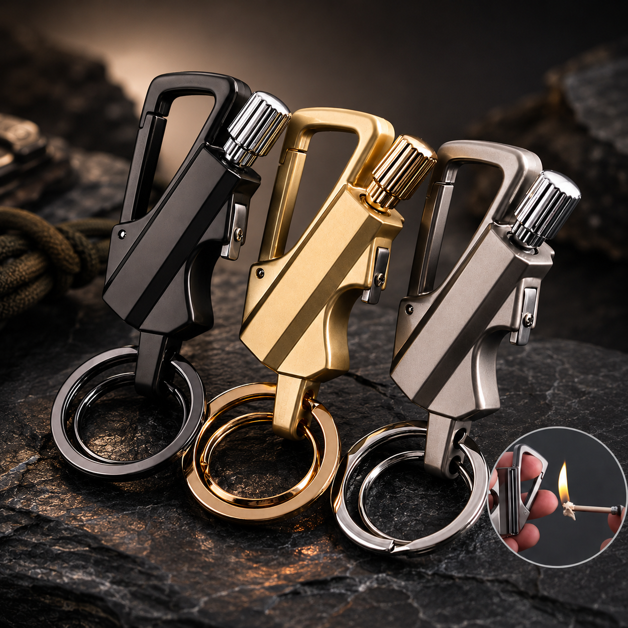 3-in-1 EDC Keychain Multi-Tool – Permanent Match Lighter, Bottle Opener