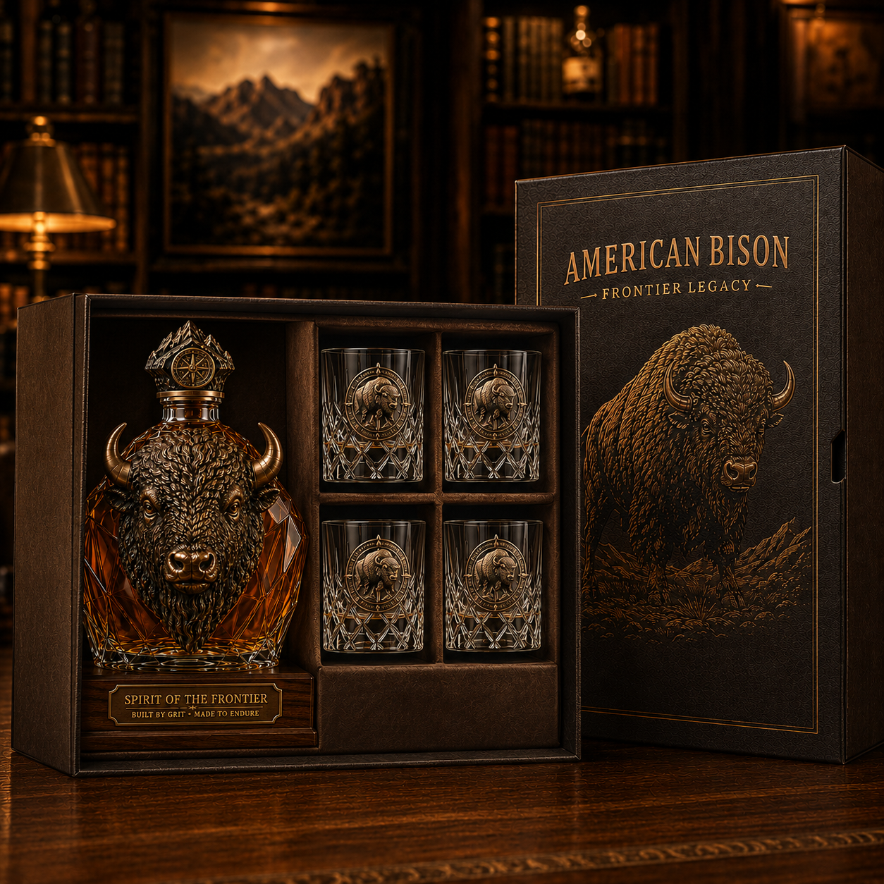 🎁American Bison Frontier Legacy Whiskey Decanter Set