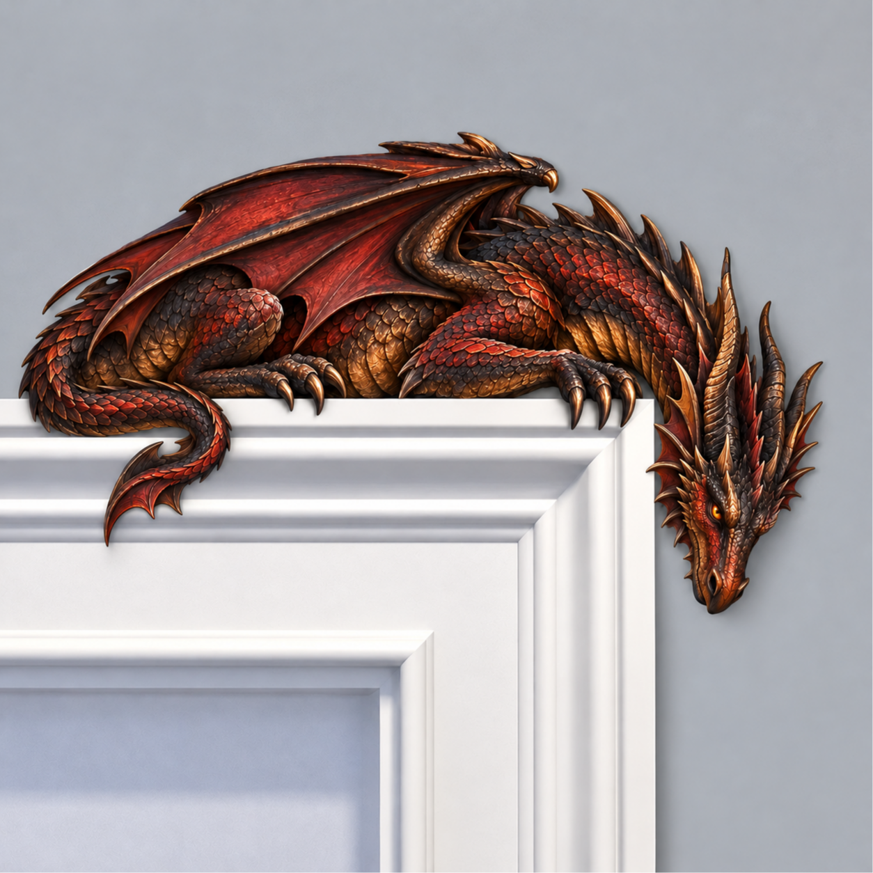 ⏳ Last Day 50% OFF – 🐉🔥 Sleeping Dragon Door Topper | Medieval Fantasy Dragon Guardian Wall Décor for Doorway, Gaming Room & Gothic Home 🏰✨