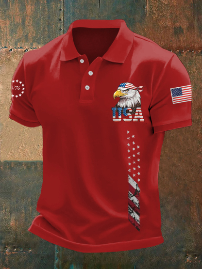 Men's Independence Day USA Flag Bald Eagle Print Casual Top