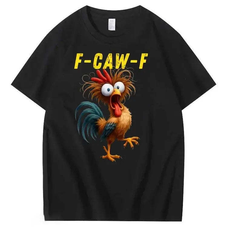 F-Caw-F Crazy Chicken Pattern 100% Cotton T-Shirt