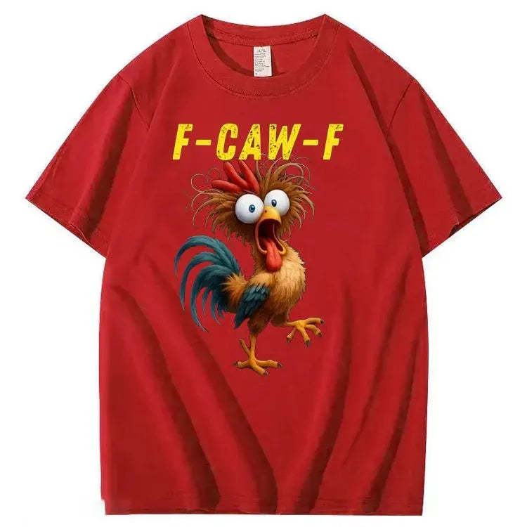 F-Caw-F Crazy Chicken Pattern 100% Cotton T-Shirt