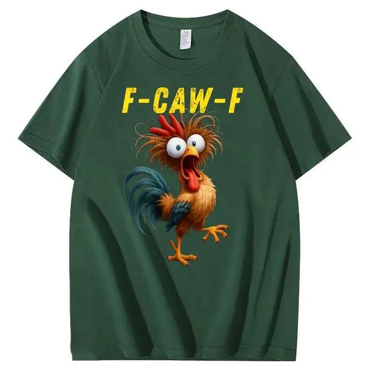 F-Caw-F Crazy Chicken Pattern 100% Cotton T-Shirt