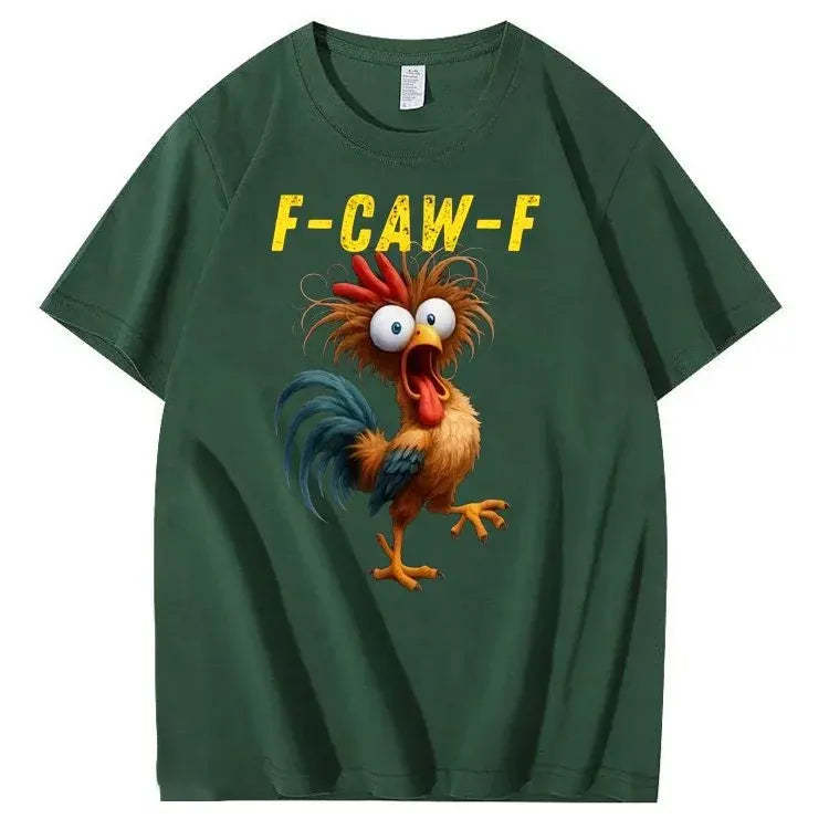 F-Caw-F Crazy Chicken Pattern 100% Cotton T-Shirt