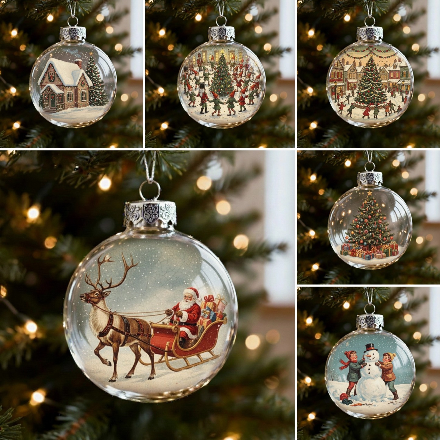 ​​Vintage Christmas Scene Bulb Ornaments