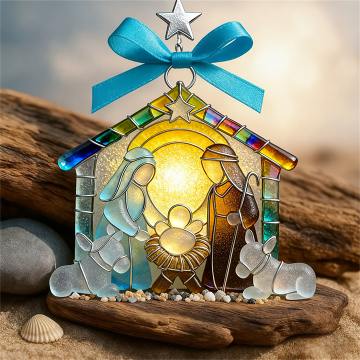 🔥 Black Friday 50% OFF--🌊Christmas scene Jesus Sea Glass Ornament