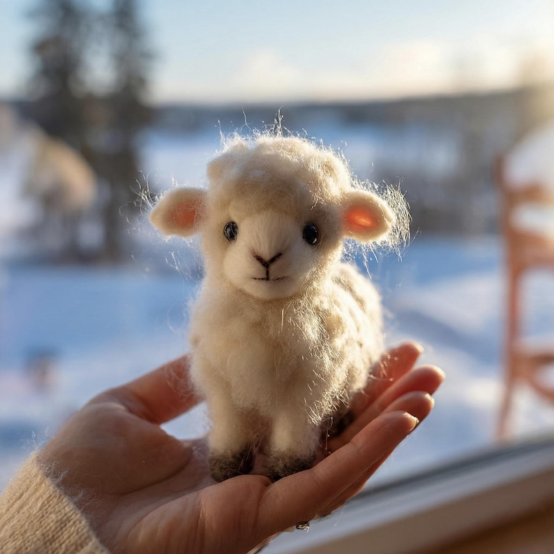 🌿 Eco-Friendly Needle Felted Lamb Figurine – Handmade Wool Sheep Statue for Farmhouse & Nursery Decor