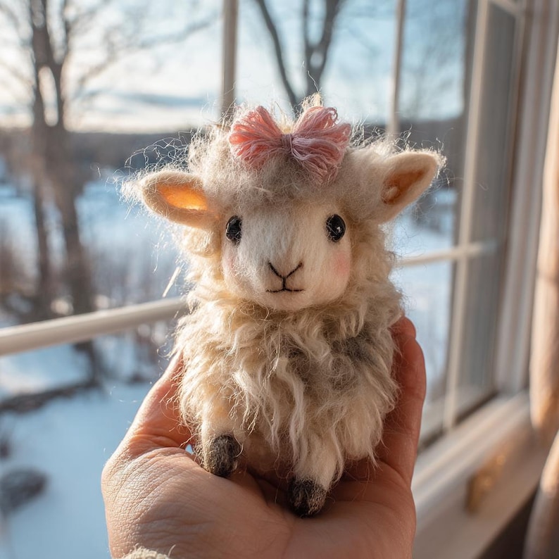🌿 Eco-Friendly Needle Felted Lamb Figurine – Handmade Wool Sheep Statue for Farmhouse & Nursery Decor