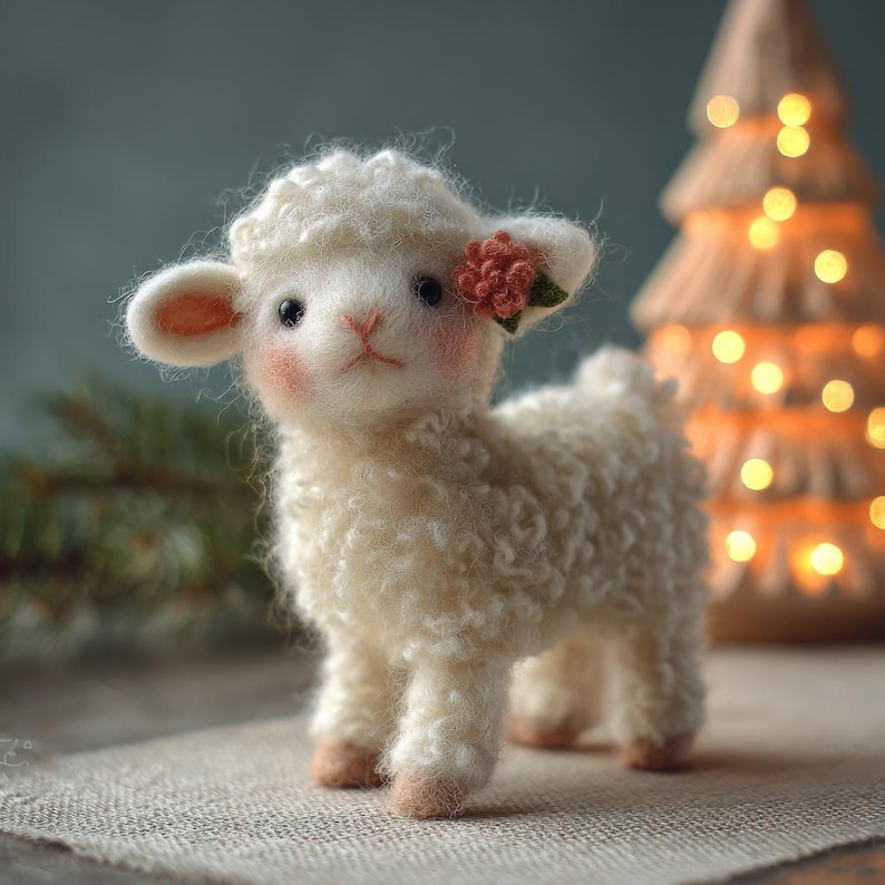 🌿 Eco-Friendly Needle Felted Lamb Figurine – Handmade Wool Sheep Statue for Farmhouse & Nursery Decor