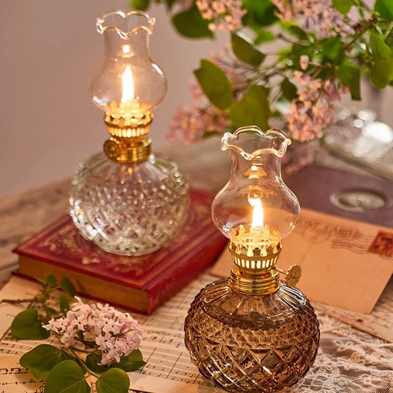 Vintage Style Oil Lamp with Glass Candle Holder