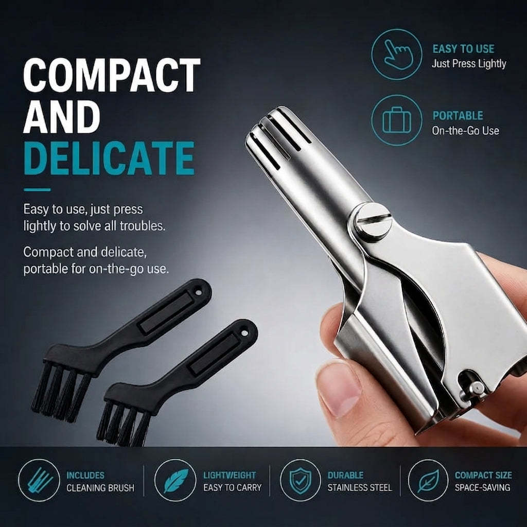 Manual Nose Hair Trimmer – Stainless Steel 360° Trimmer, Waterproof & No Battery Required