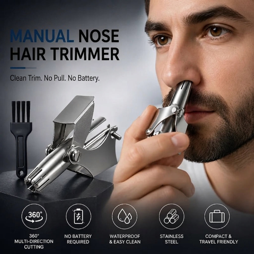Manual Nose Hair Trimmer – Stainless Steel 360° Trimmer, Waterproof & No Battery Required