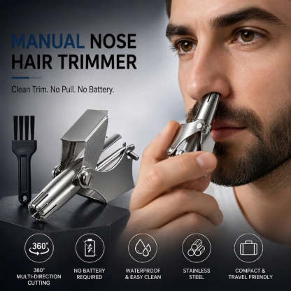 Manual Nose Hair Trimmer – Stainless Steel 360° Trimmer, Waterproof & No Battery Required